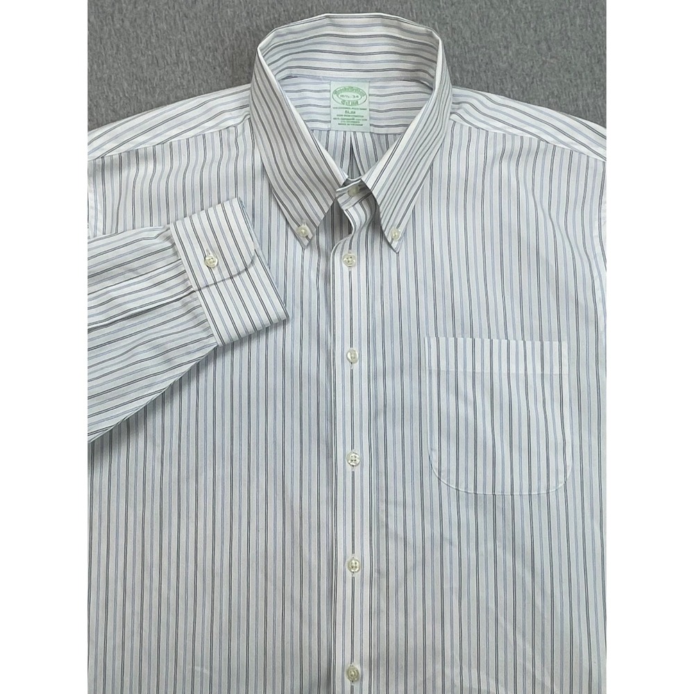 Brooks Brothers Shirt Mens 16.5-34 Striped Cotton Blend Stretch Slim Button Down